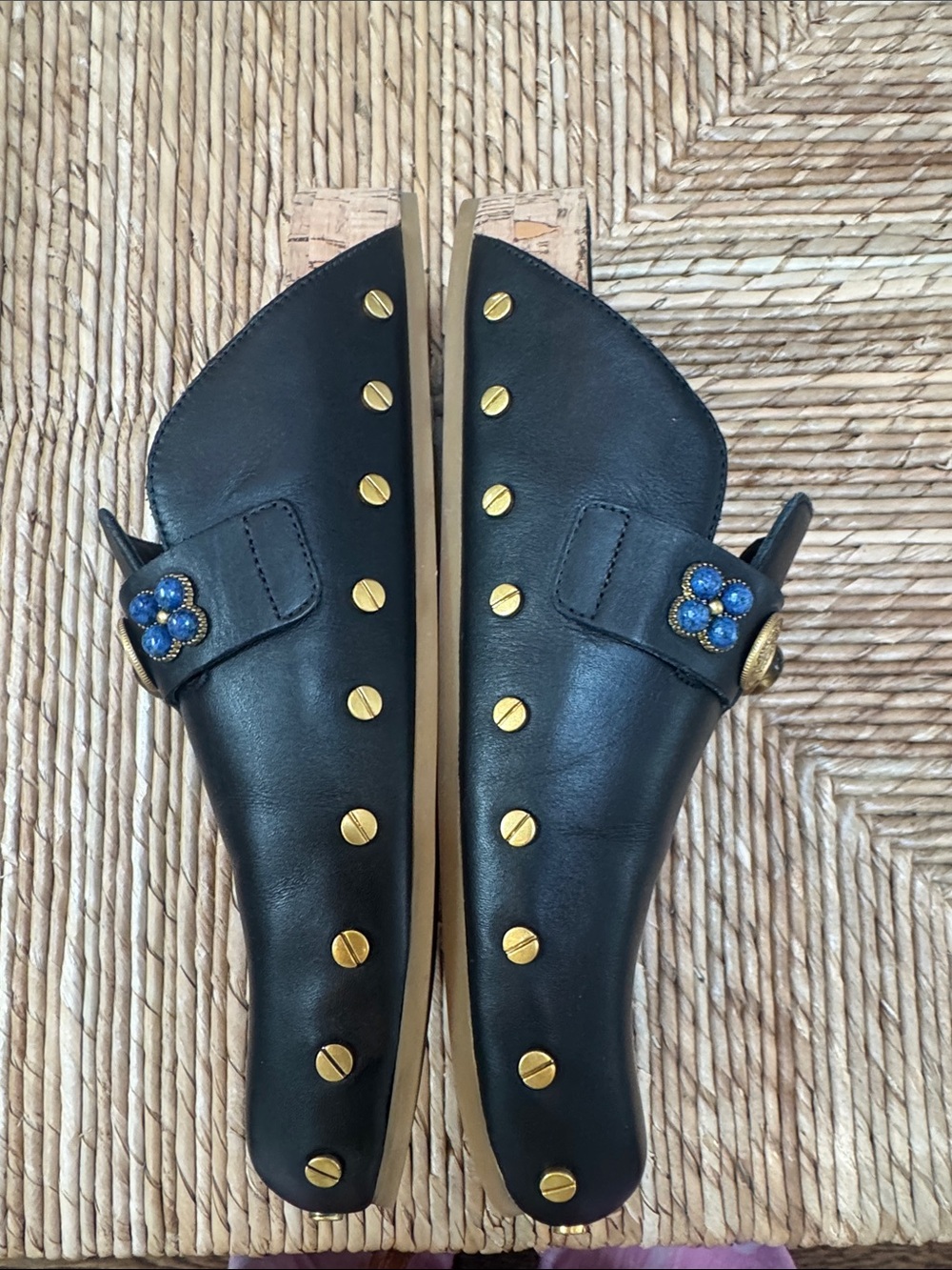 Veronica Beard Fern Black Leather Studded Mule Clogs Embellished Charms 8 - Picture 7 of 10